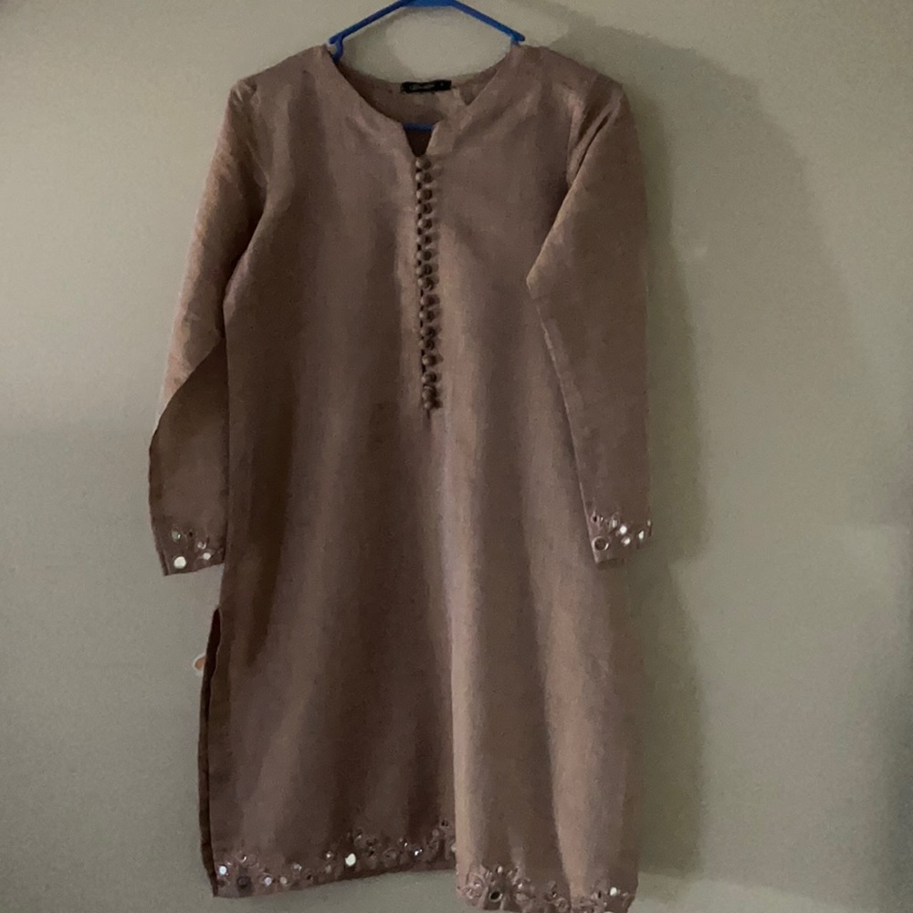 Two piece Mirror Work Tea Pink Kameez Shalwar